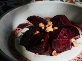 Updown Under, A well presented plate containing beetroot, cashews, cream and garnish
