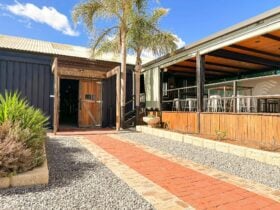The entrance to 30 Knots Distillery. Our deck area is to the right.