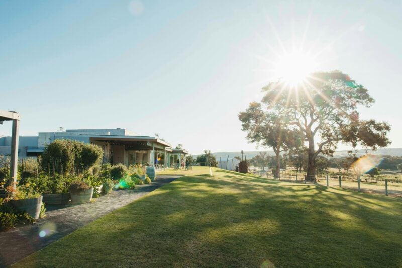 Eagle Bay lawn and venue at sunset