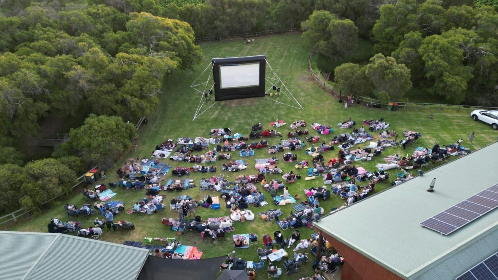 Aerial photo of St Aidan Wines Outdoor Movie
